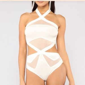 White cut out mesh bodysuit